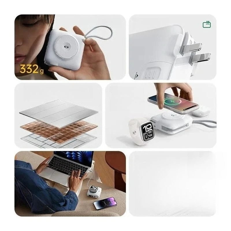 45W Magnetic Power Bank with AC Plug Wireless Fast Charging All in One Portable Charger