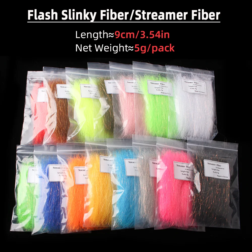 2 Packungen Gekräuseltes Slinky Fiber Flash Streamer Material zum Fliegenbinden für Minnow Streamer Fliegen, Forellen-, Barsch- und Hechtangelköder – Detail 2