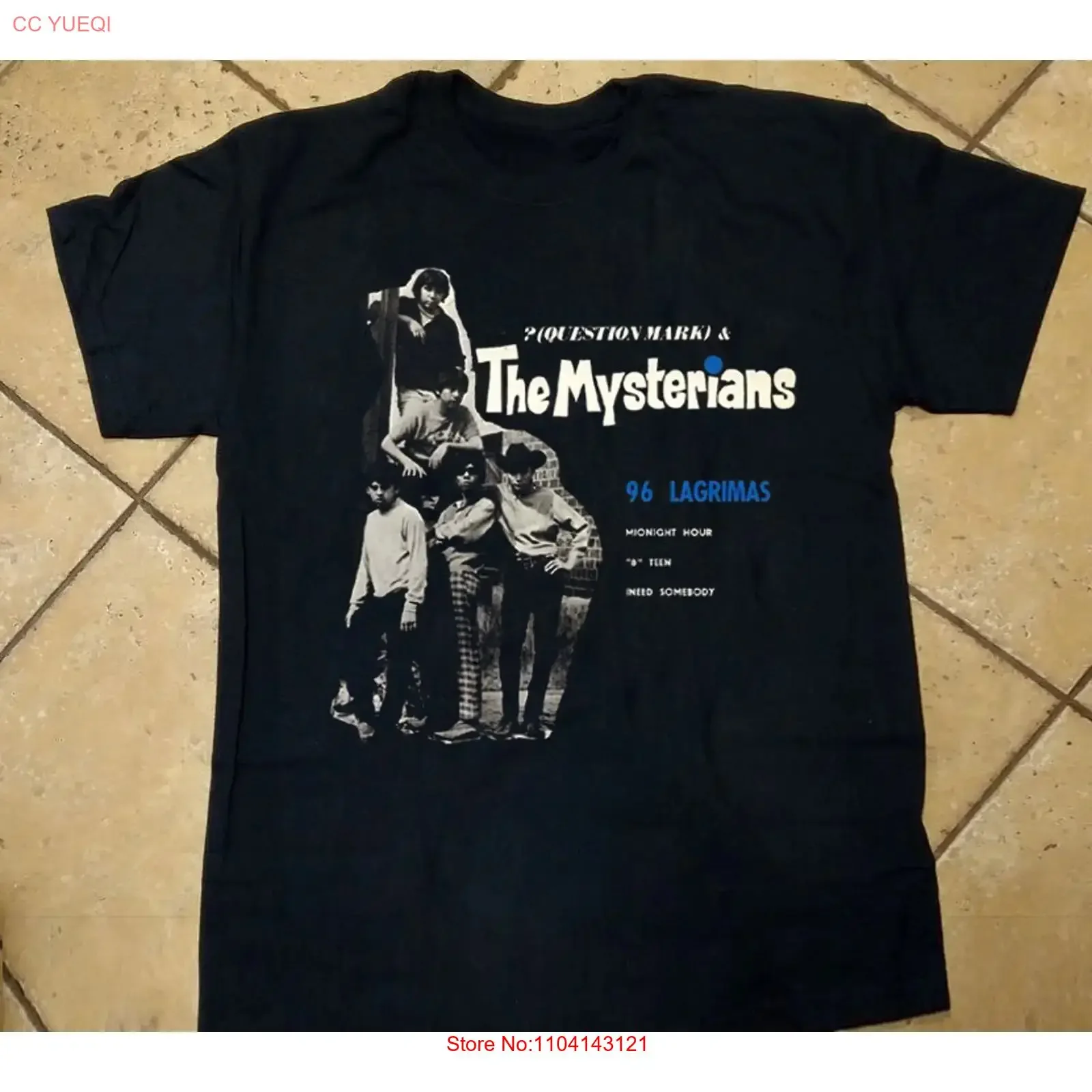Camiseta Question Mark the Mysterians 96 Tears de algodón MC879 vintage lavada estilo streetwear unisex versátil para hombre con gráfico suave