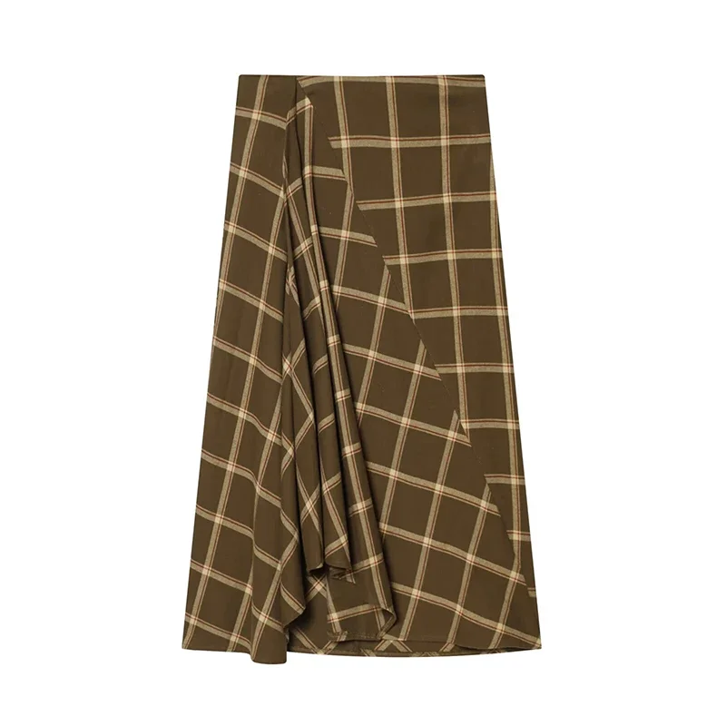 FANAN Damenmode Karierter Plissierter Rock mit Seitenreißverschluss Vintage Hochgeschnittener Schicker Damenrock – Detail 10