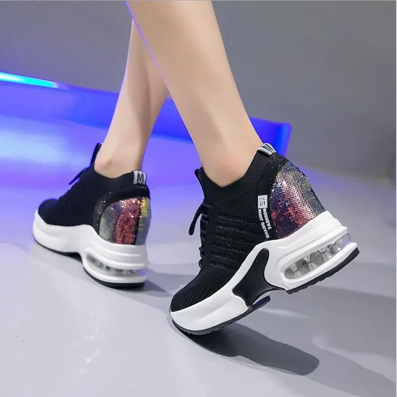 High Quality Femme Bling Sequin Woman Sneakers Chunky Platform Casual  Height Increase Zapatillas Mujer wedges shoes 2019