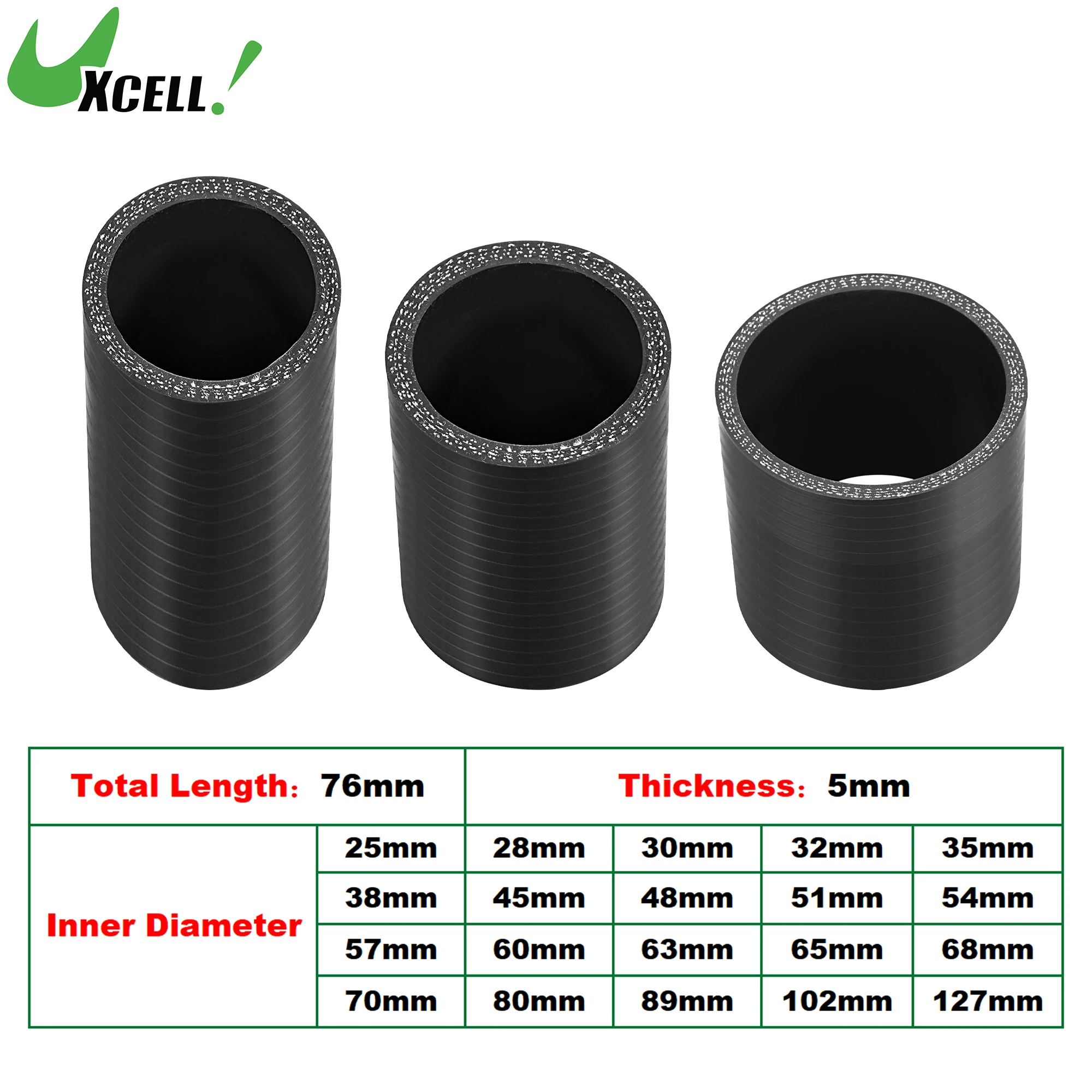 UXCELL 25mm-127mm ID High Performance Straight Silicone Coupler Pipe Reinforced Straight Hose Turbo Intake Pipe Black