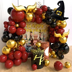 Magic Wizard School Balloon Wreath Arched Set, Wine Red Black Gold Arched Wizard Hat, Magic Theme Birthday Decoration Magic