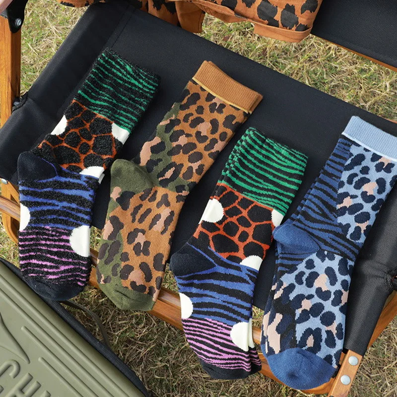 Ins Socks 2023 Fashion Cotton Leopard Spring Autumn Socks for Woman Animal Printed Novelty Wild Lady Cotton Socks calcetines