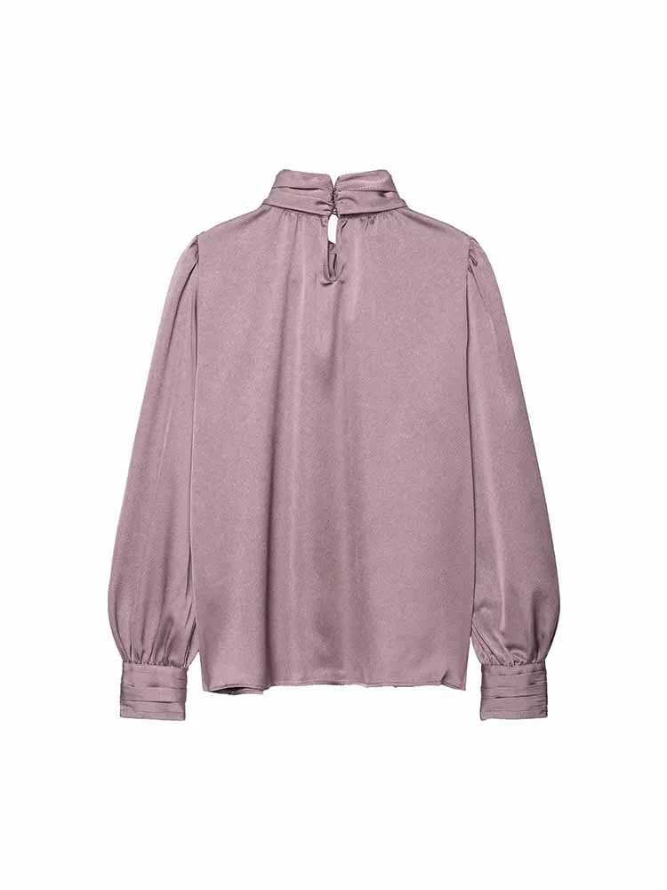 HH Neue Frau Frühjahr Elegante Mode Lange Ärmel Bogen Dekoration Seide Satin Textur Hemd Weibliche Pendeln Vielseitiges Hemd