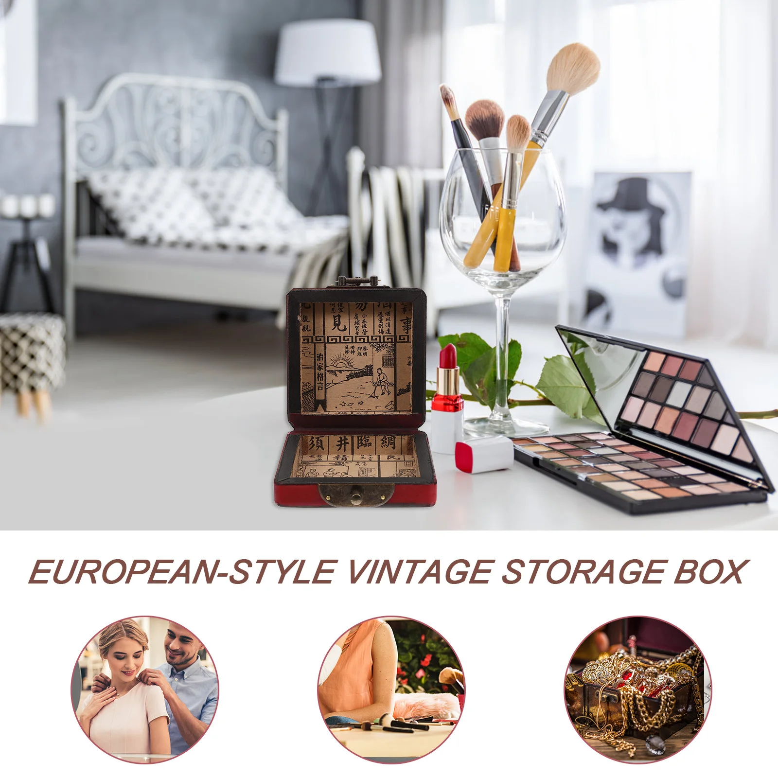 

Jewelry Box Wooden Keepsake Boxes Lids Storage Chest Decorative Treasure Small Ring Earrings Necklace Organizer