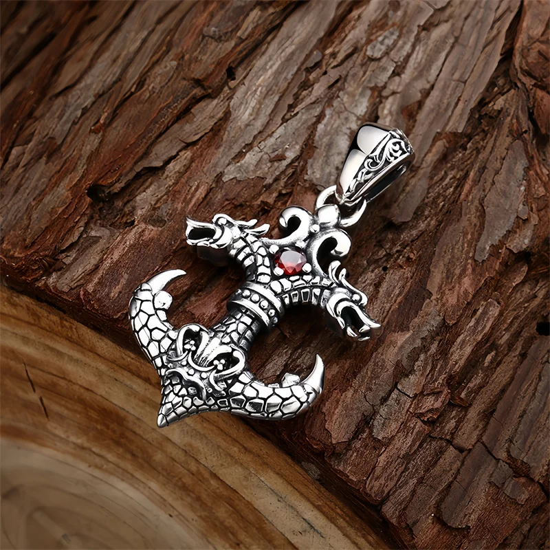 BOCAI NEW S925 Silver Pendant for Men Women Antique Process Soaring Loong Ship Anchor Zircon Charm Amulet Fine Jewelry Wholesale