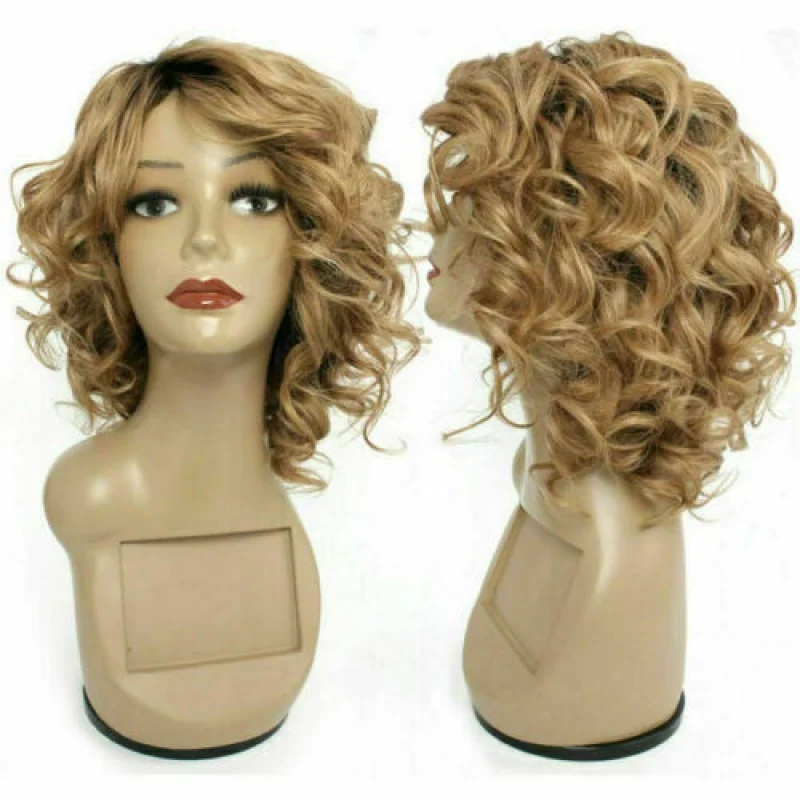 100% Human Hair New Fashion Beautiful Women's Medium Dark Blonde Curly Full Wigs