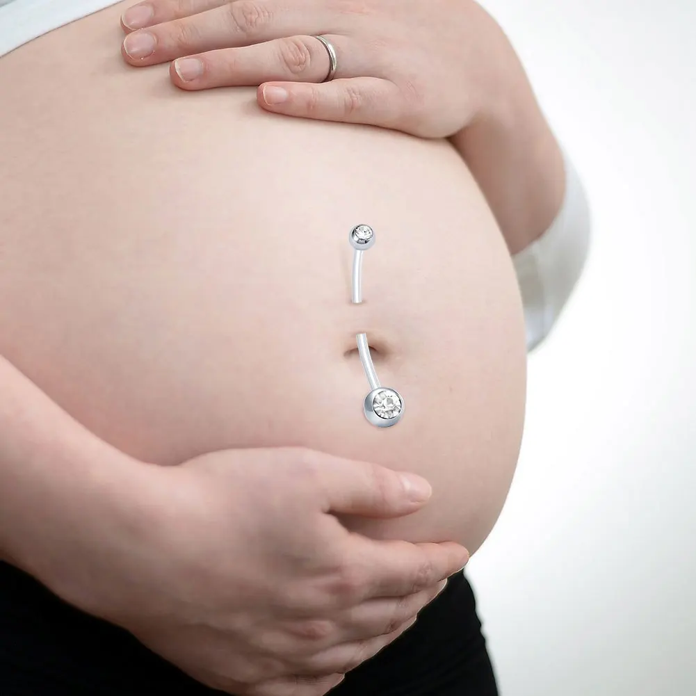 3pcs 14G Elegant & Cute Plastic Belly Button Rings for Pregnant Women - Flexible Long Bar Navel Piercing Retainers