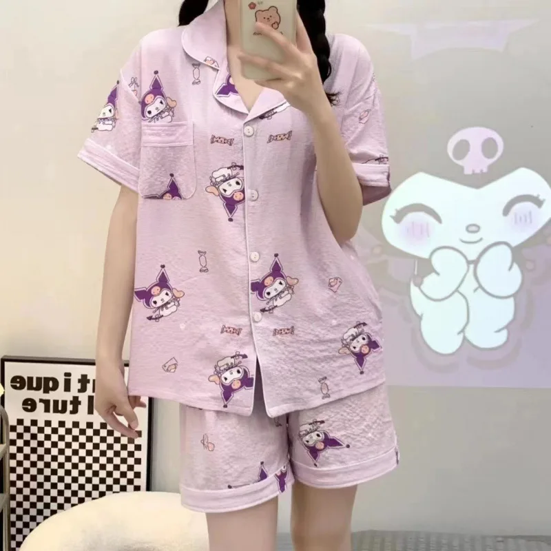 Two-piece Set Of Short Summer Foam Cotton Wrinkled Fabric Cartoon Cute Thin Home Clothing