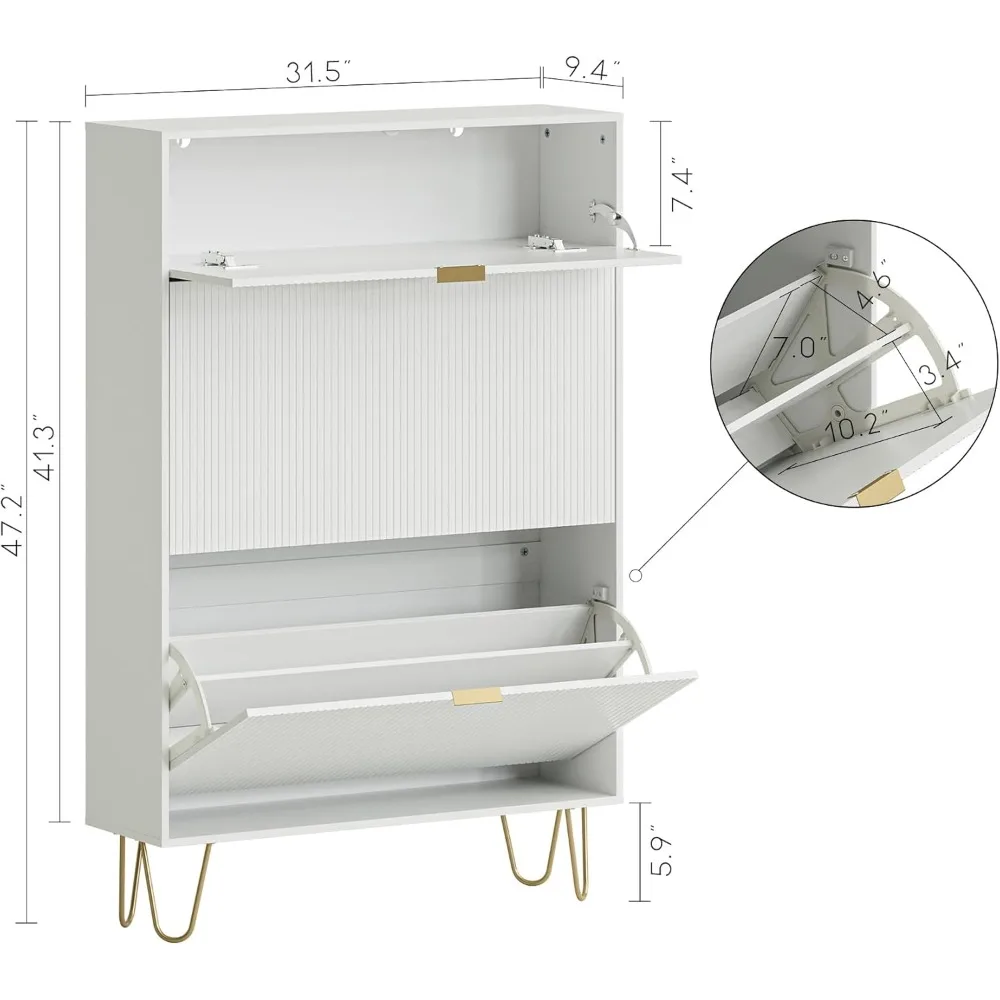 Shoe Storage Cabinet for Entryway Shoes Organizer Freestanding Organizer with 2 Flip Drawers, 3-tie Narrow Shoe Rack