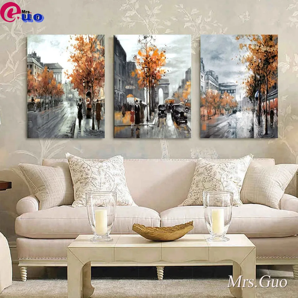 Diy Diamond Painting 3 Panel Home Decor Landscape City Street Full Square Round Drill 5D Embroidery Cross Stitch Mosaic