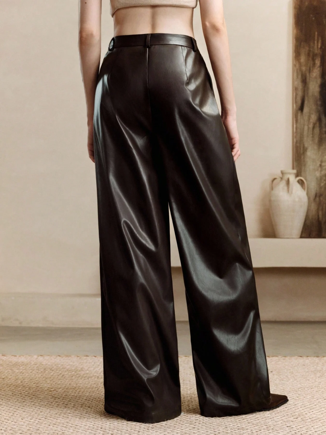 Pantaloni a vita alta a gamba dritta in pelle autunno e inverno da donna, pantaloni con tasche, pantaloni casual ed eleganti 803