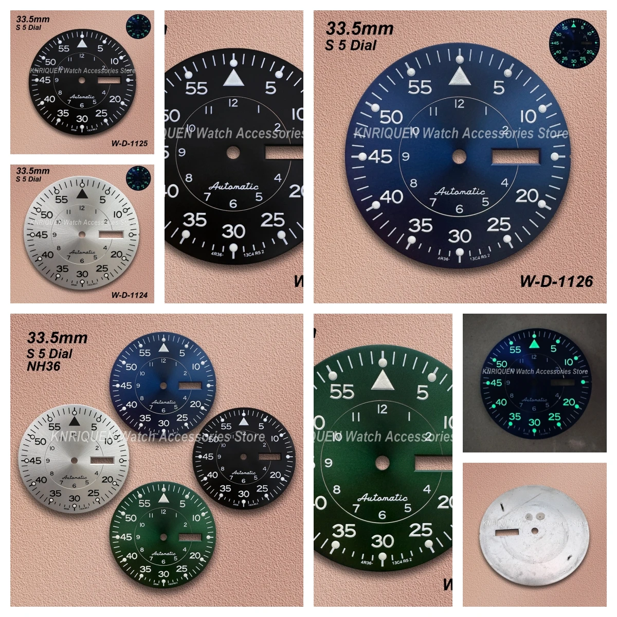 

33.5mm S 5 Logo Sunray Dial Fit NH36/4R36 Movement Green Luminous High Quality Watch Modification Accessories