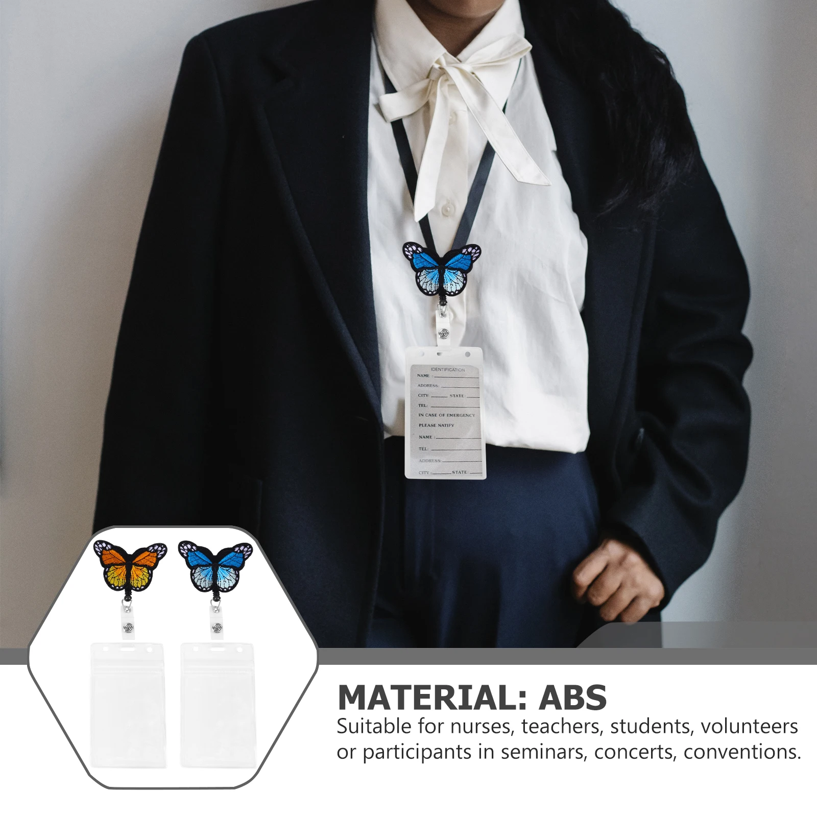 Porte-Badge rétractable, 2 ensembles, papillon coloré, déduction d'identification, Mini bobine d'étiquette pour étudiant