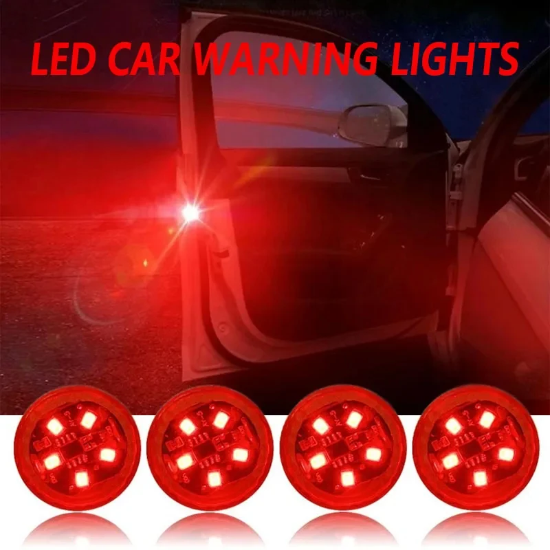 2/6Pcs Car Opening Door Safety Warning Light LED Anti-collision Lamp Signal Flashing Alarm Turn Signal Parking Light Accessories