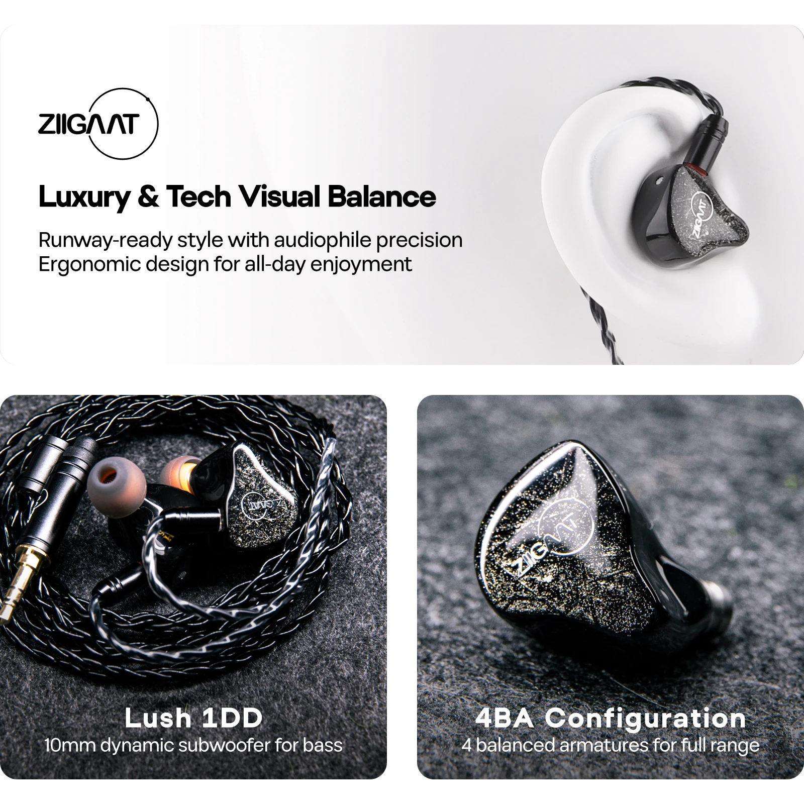 ZiiGaat Lush Studio 1DD + 4BA Hybrid IEM Hifi سماعات أذن سلكية مع توازن نغمي محايد للاستماع المتميزين