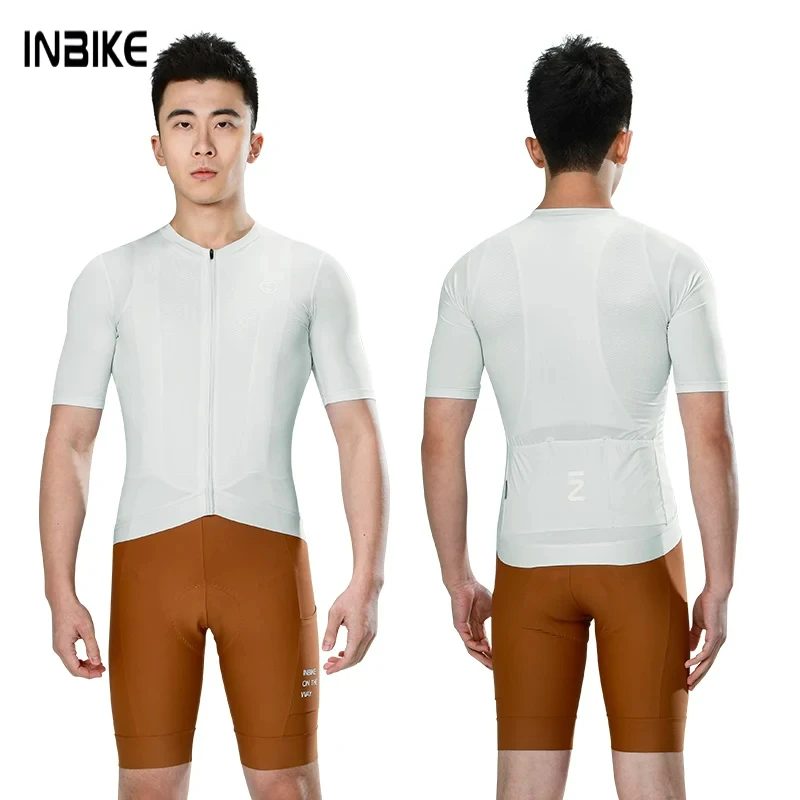 

INBIKE Men's Short Sleeve Cycling Jersey UV Protection Slim Fit Road Bike Shirt With Full Zipper Pockets Bicycle Clothing