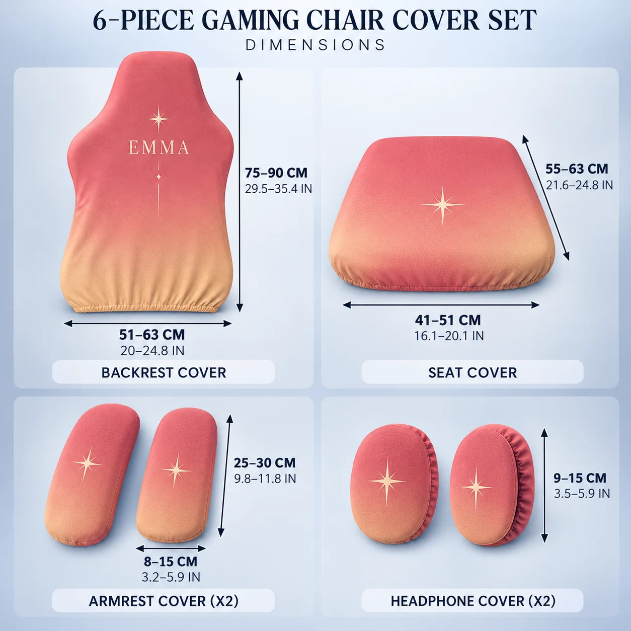 Customized Personalized Esports Chair Covers with Armrests and Headphone Covers Scratch-Resistant and Non-Slip for the Office