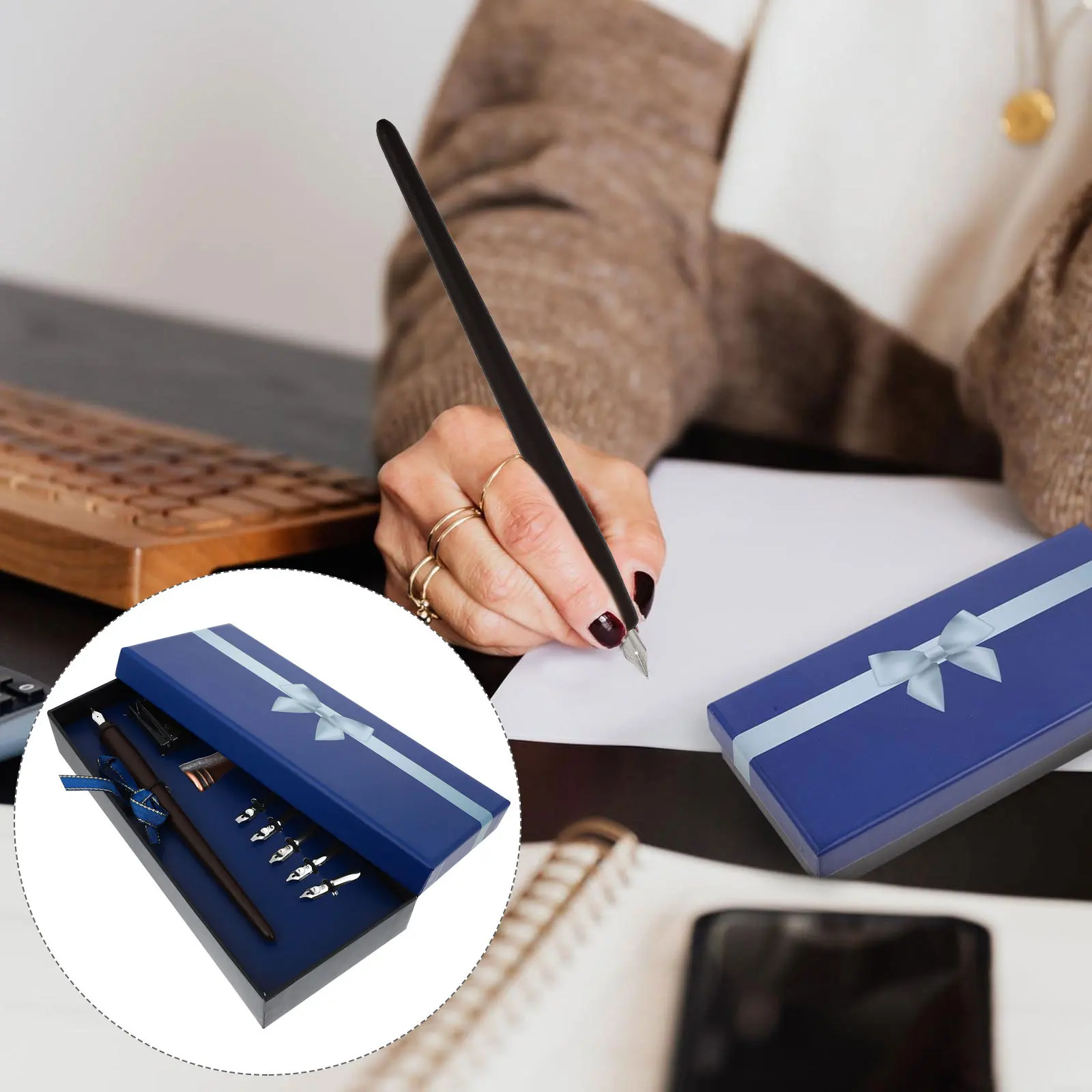 1 комплект, набор ручек в стиле ретро со сменными наконечниками для чернил, винтажные письменные принадлежности, подарочная коробка, упаковка для каллиграфии, художественного рисования