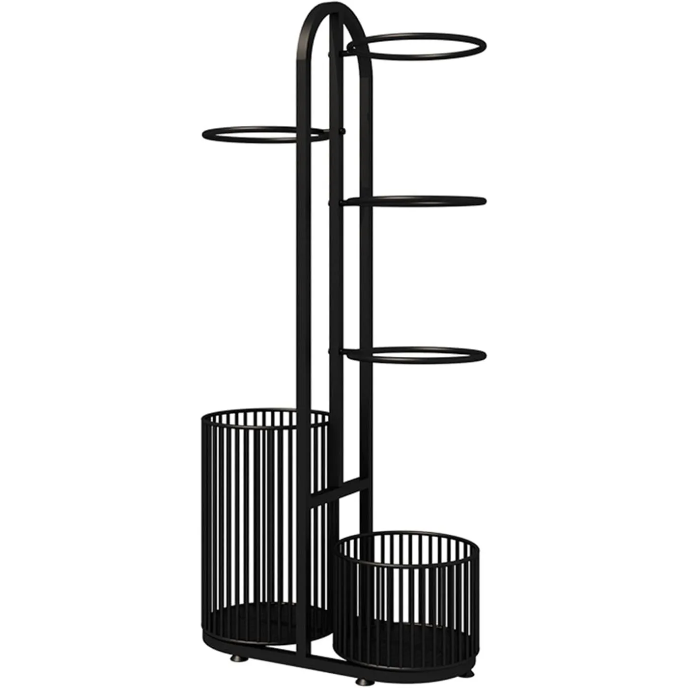 

Sports Equipment Storage Rack Organizer Freestanding Metal Sports Basketball Holder Storage With Two Baskets