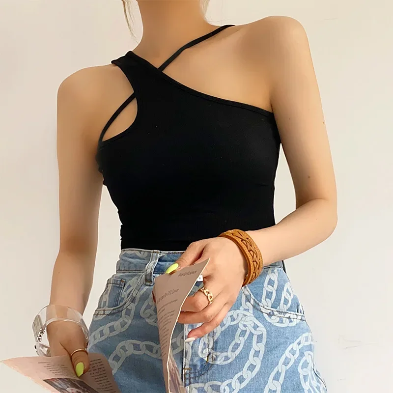 2021 Summer New Arrival Girl Sexy Cross Tank Camis Irregular Skinny Umbilical Straps Crop Tops