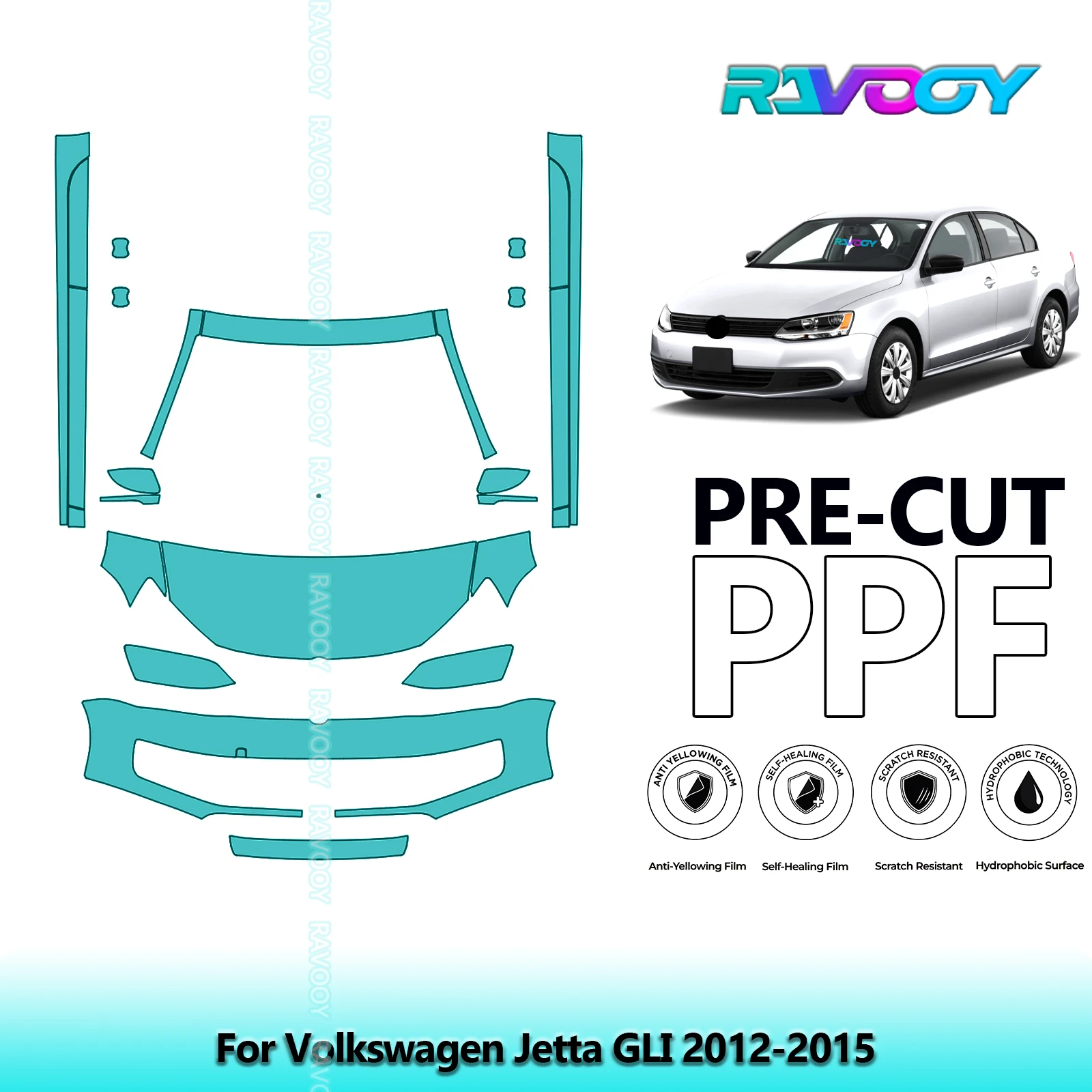 

Front Kit+Rockers Clear Bra Precut PPF Paint Protection Film For Volkswagen Jetta GLI 2012-2015
