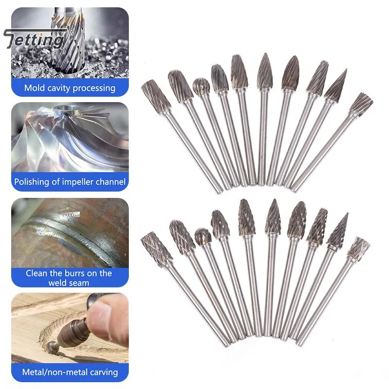 10Pcs 텅스텐 카바이드 버 키트 버 로타리 파일 그라인더 목공 조각 전기 연삭을위한 로타리 도구 Rasp 비트