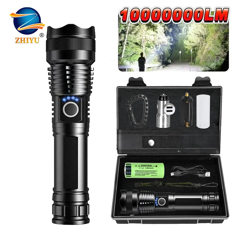 

Мощный перезаряжаемый светодиодный тактический фонарик из алюминиевого сплава, телескопический зум-фонарик, уличный фонарик для кемпинга, рыбалки