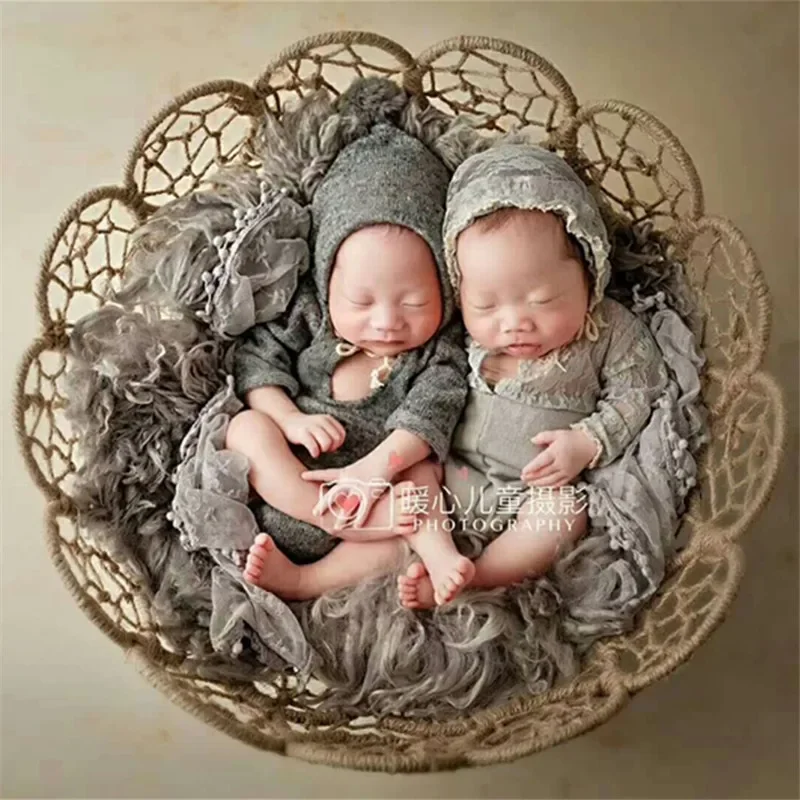 Newborn Photography Chair Props Boy Girl Woven Basket Baby Bed Flower Basket Posing Furniture Baby Photoshoot Props Sofa Bench