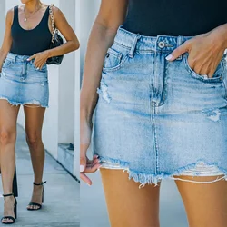 High Waist Tied Tassel Denim Skirts 2024 Women Club Hollow Out Short Skirt Pants Elegant Y2k Streetwear Casual Pencil Skirts