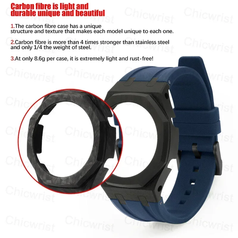 For Casioak GA2100 GA2110 Mod Kit Fiber Carbon case Rubber Strap for CasiOak GAB2100 GM2100 Modification Kit With Screws Correa