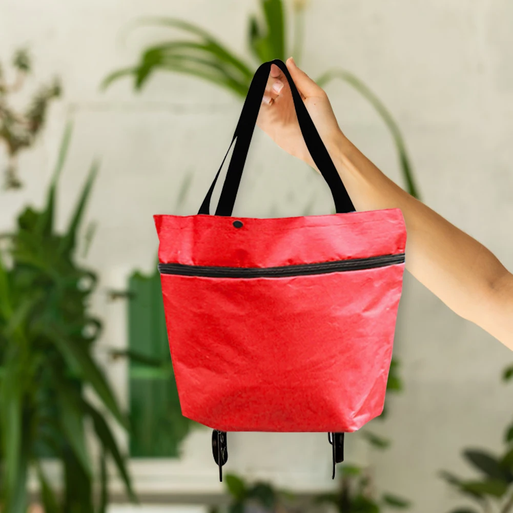 Supermarket Tug Bag with Wheel Easy Installation Shopping Trolley Bag Oxford Folding Waterproof High-Capacity Household Supplies