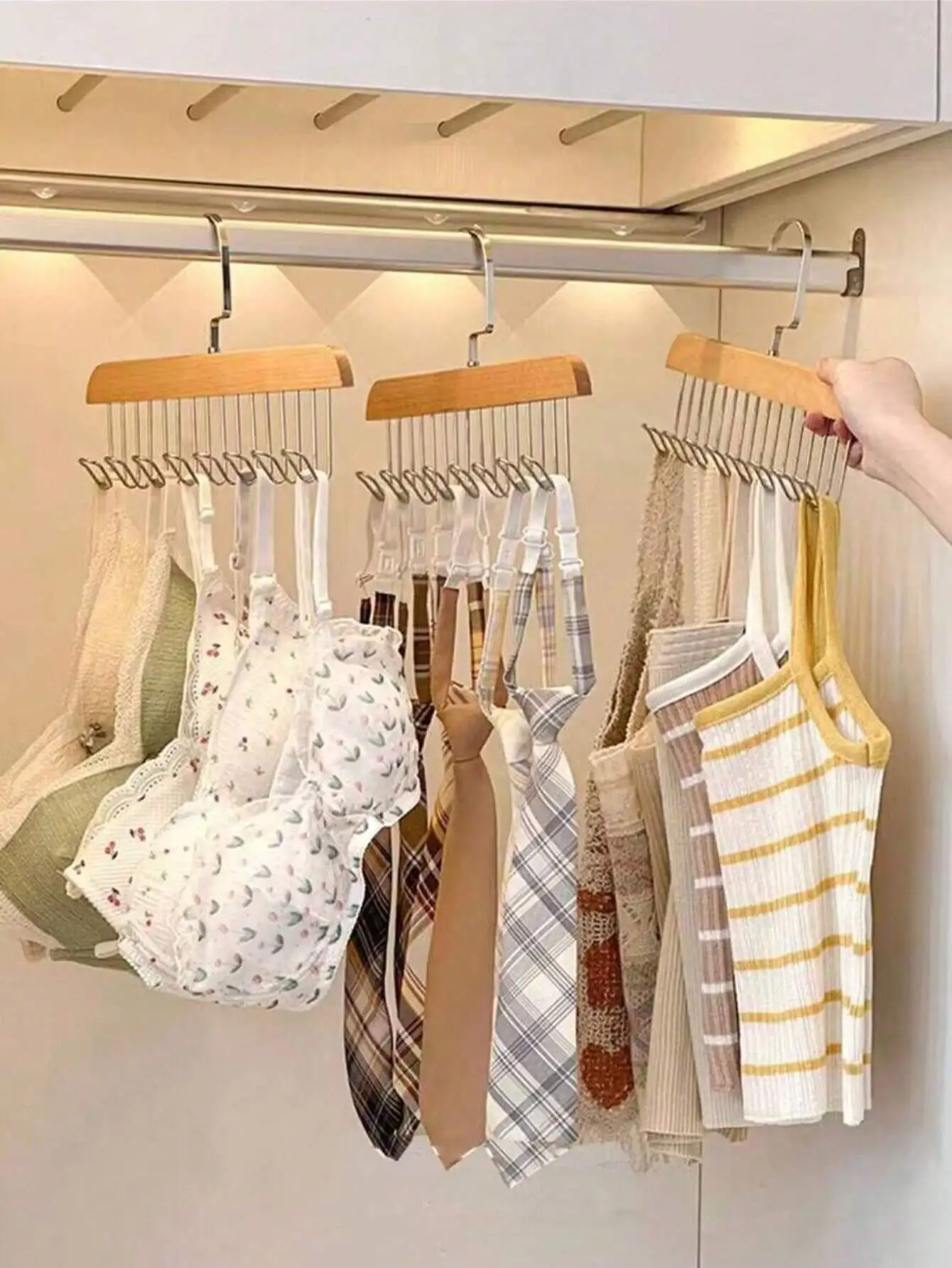 3pc Multifunctional Wooden Hanger For Underwear, Belts, Ties And Vest , Drying, Hanging And Organizing Wardrobes, Student Dormit