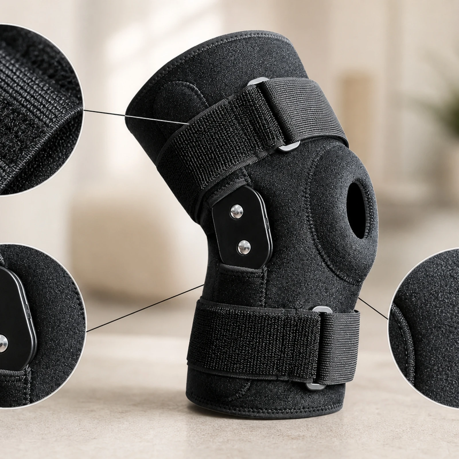 Adjustable Knee Support Stabilizing Knee Brace with Side Stabilizers for Athletes, Recovery, Sports