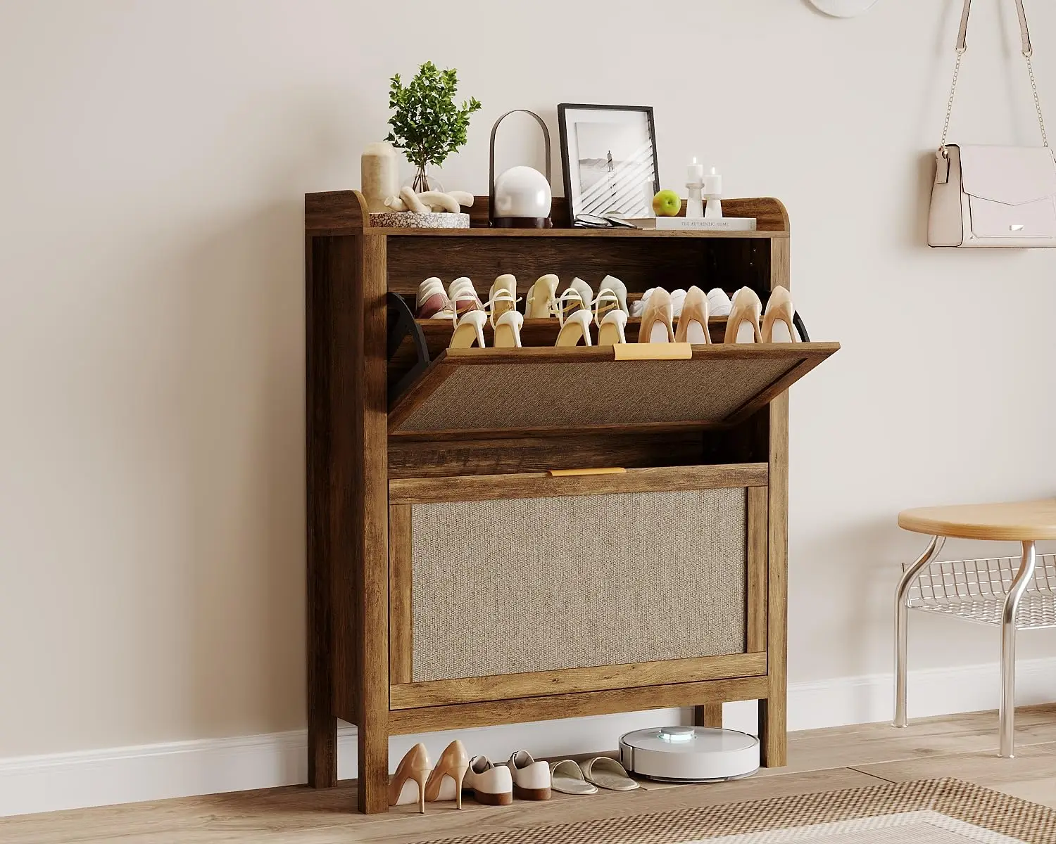 

Entryway Storage Cabinet Narrow Shoe Storage With 2 Flip Down Drawers Adjustable Shelves Entryway Organizer