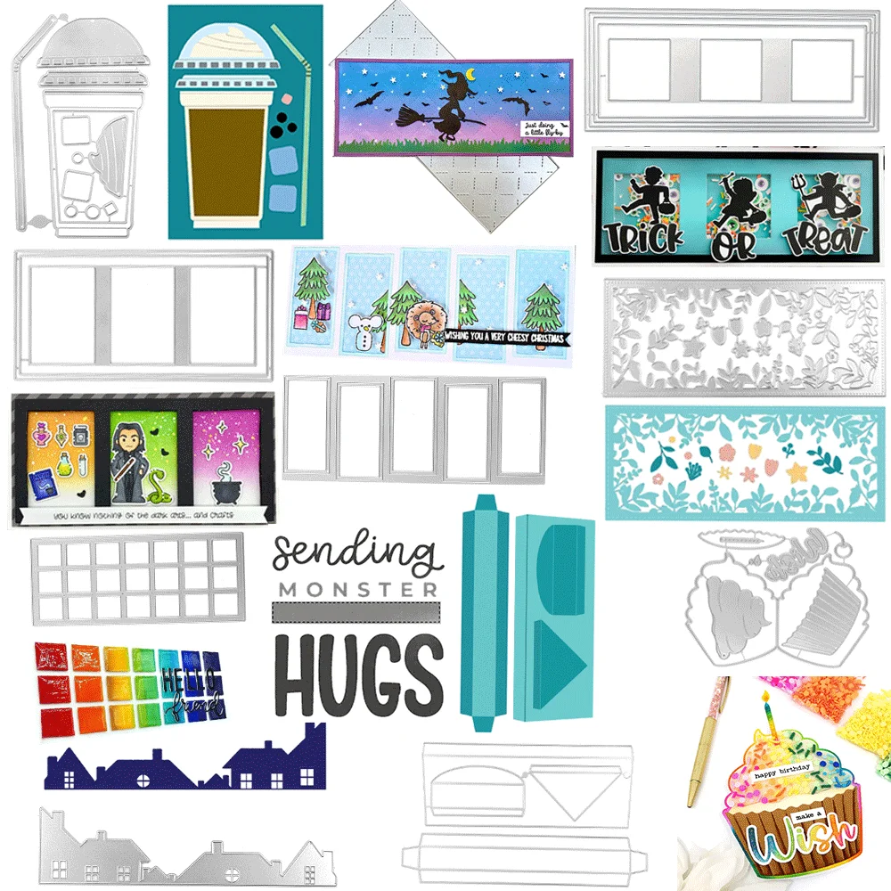 Metal Cutting Dies for Card Making,Window Shaker Card Dies,Holiday Theme Scrapbooking Die Cuts,Halloween Christmas Birthday Card