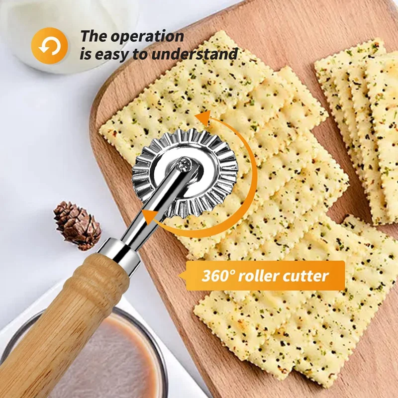 Pasta Cutter Wheel Ravioli Cutter Wheel Pizza Cutter Wheel With Long Wooden Handle For Home & Kitchen