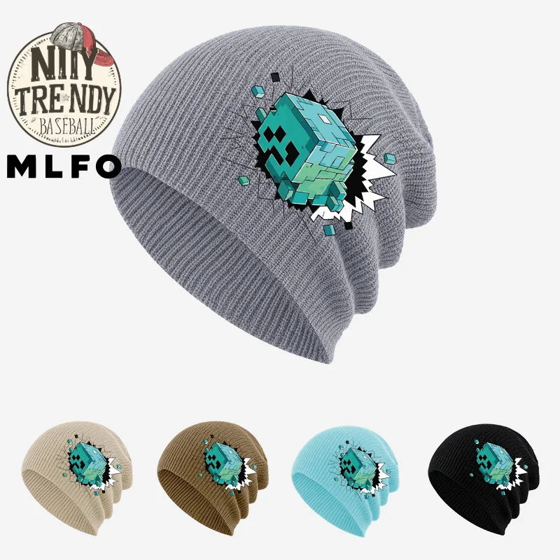 1‑3 Years Kids Knit Cold Hat Game Block Pixel Character Print Toddler Soft Knitted Beanie Autumn Winter Daily Outdoor view 6