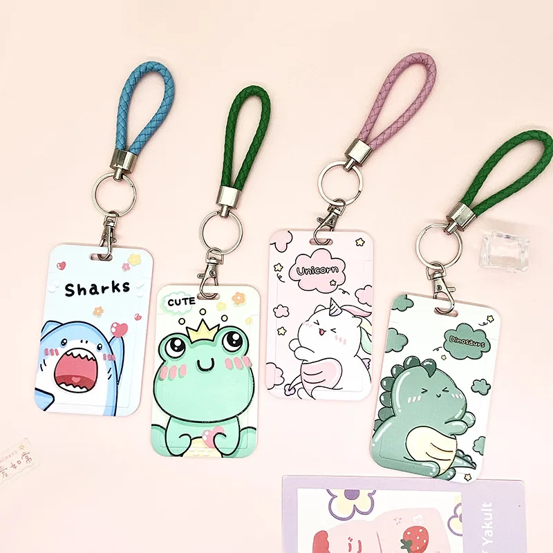 1 PCS Creative Little Frog Cartoon Card Cover Campus Student ID Card Bank Card Protective Sleeve ABS Plastic Lanyard Card Holder