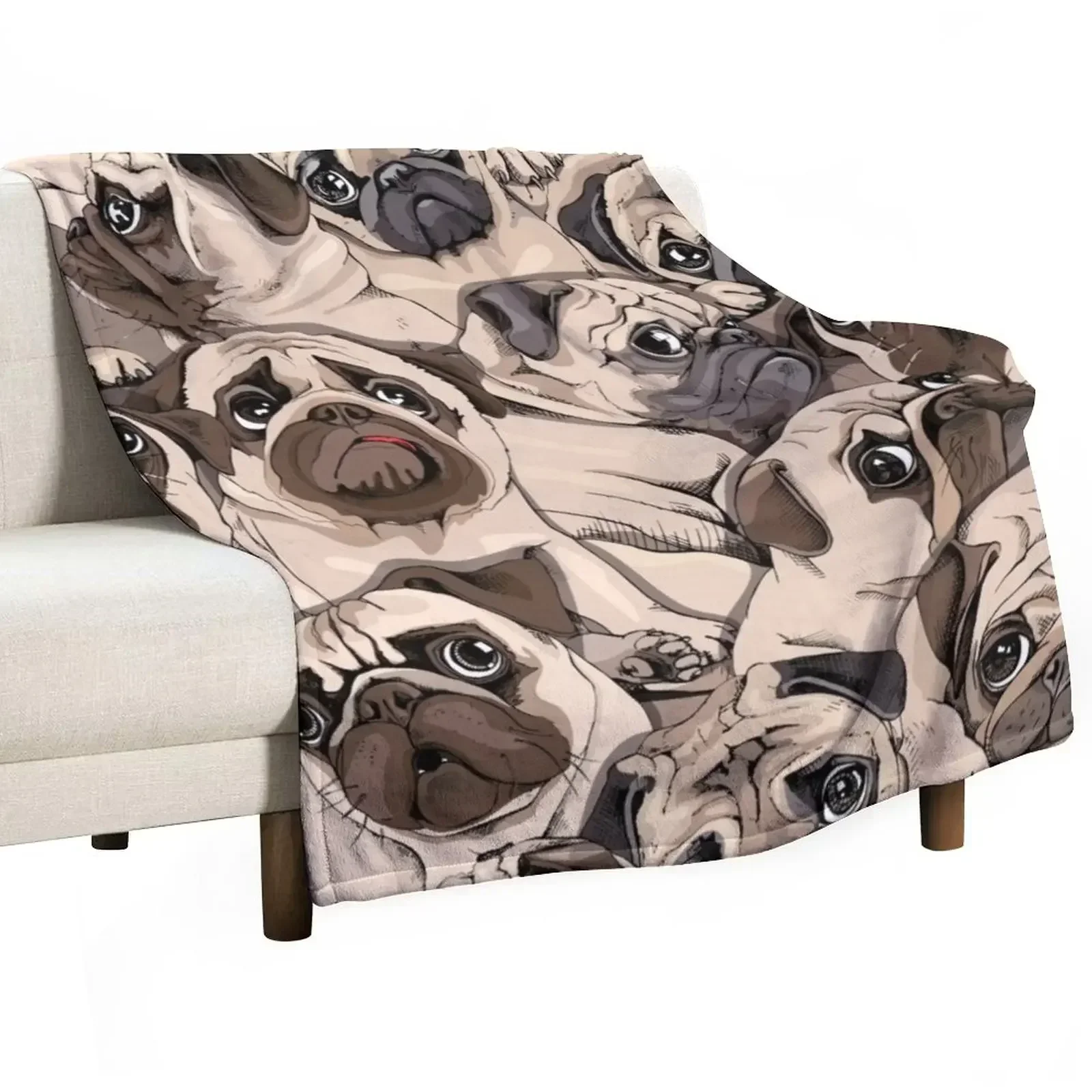 

Seamless pattern - Portrait of many pugs Throw Blanket Warm Thermal Blankets