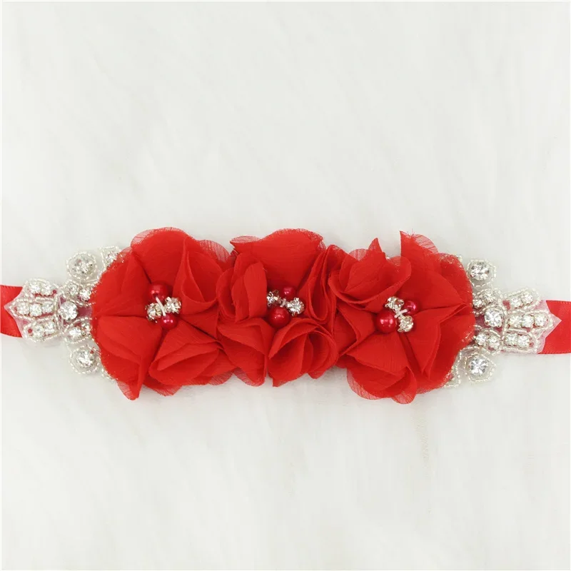 (1PC) Silver Rhinestones Bridal Belt Flower Wedding Dress Belts Polyester Satin Wedding Sash for Wedding Bridesmaid Dress