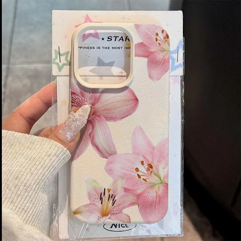 الوردي زنبق ليتشي الملمس قضية الهاتف لسامسونج غالاكسي S25 الترا S24 زائد S23 FE S22 S21 A56 A36 A25 A24 A54 A53 A55 A52 A35