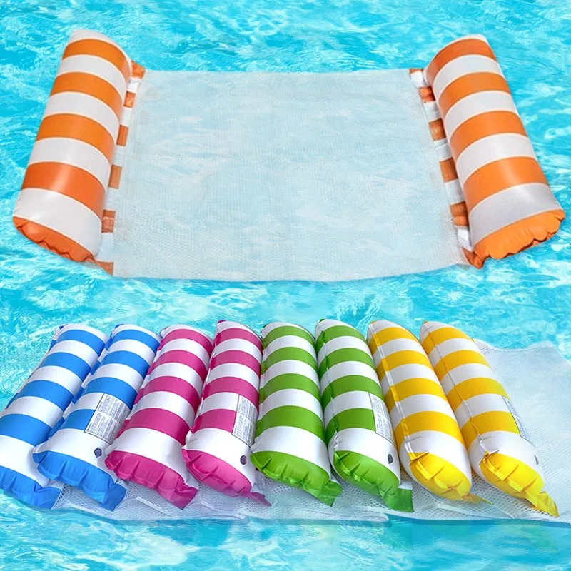 

1pc PVC Inflatable Floating Hammock Two Tube Straight Striped Swimming Pool Floating Seat
