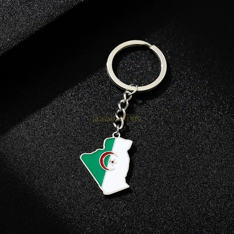 31BF الجزائر خريطة العلم سلسلة مفاتيح الفولاذ المقاوم للصدأ سحر قلادة المجوهرات