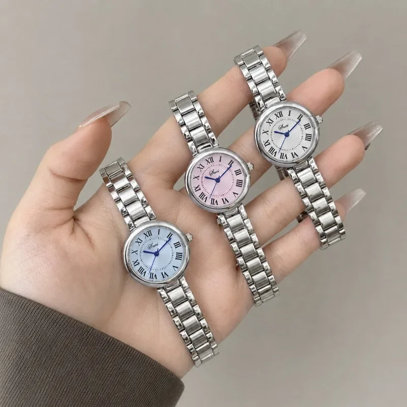 Fashion Women's Quartz Watches Simple Round Roman Dial Stainless Steel Ladies Wristwatch Elegant Dress Woman Watches Reloj Mujer