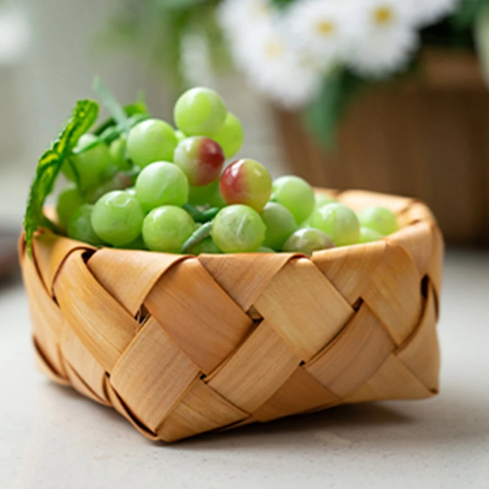 Bamboo Woven Bread Basket Fruit Vegetables Egg Storage Basketry Snacks Container Picnic Container Kitchen Nesting Storage Basket