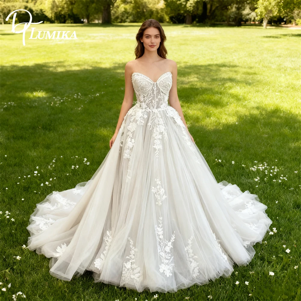 

DTLumika Sweet Lace Wedding Dress for Bride to Be 2026 Strapless Sweetheart A Line Bride Dresses, Customized Bridal Gown