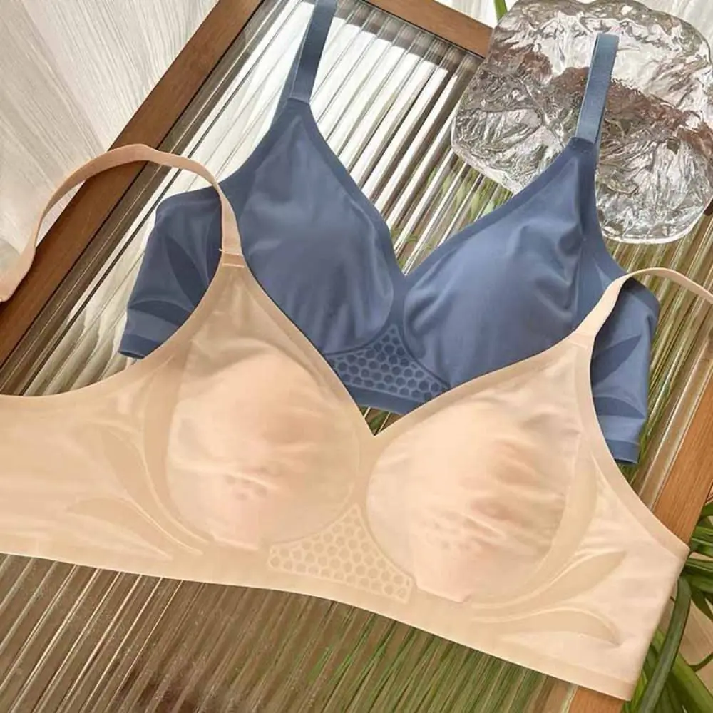 

Comfortable Ice Silk Wireless Deep V Bra Anti-sagging Shockproof Seamless Underwear Women Lingerie Thin Push Up Bra Gifts