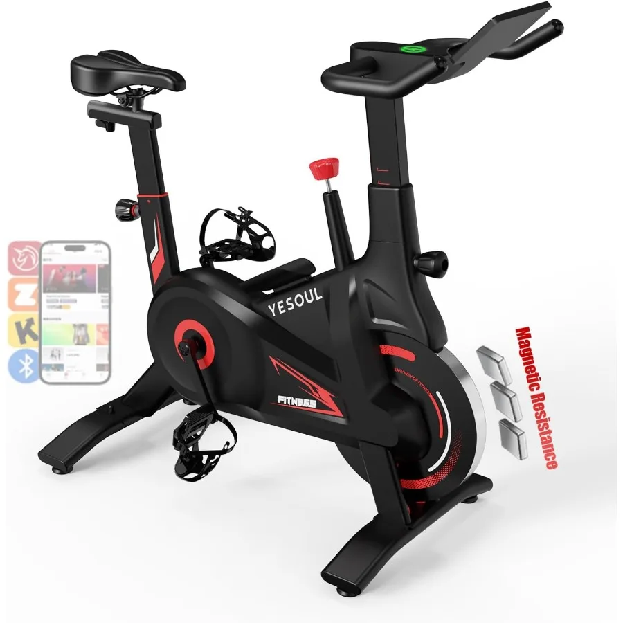 Велотренажер для дома, стационарный велосипед со стабильной треугольной рамой, бесшумное магнитное сопротивление, емкость 300 фунтов, двухступенчатый привод A